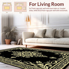 Elegant Black Gold Floral Motif Rug