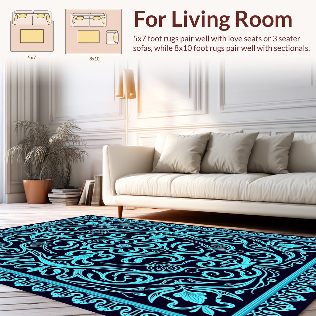 Elegant Floral Swirls With Border Rug