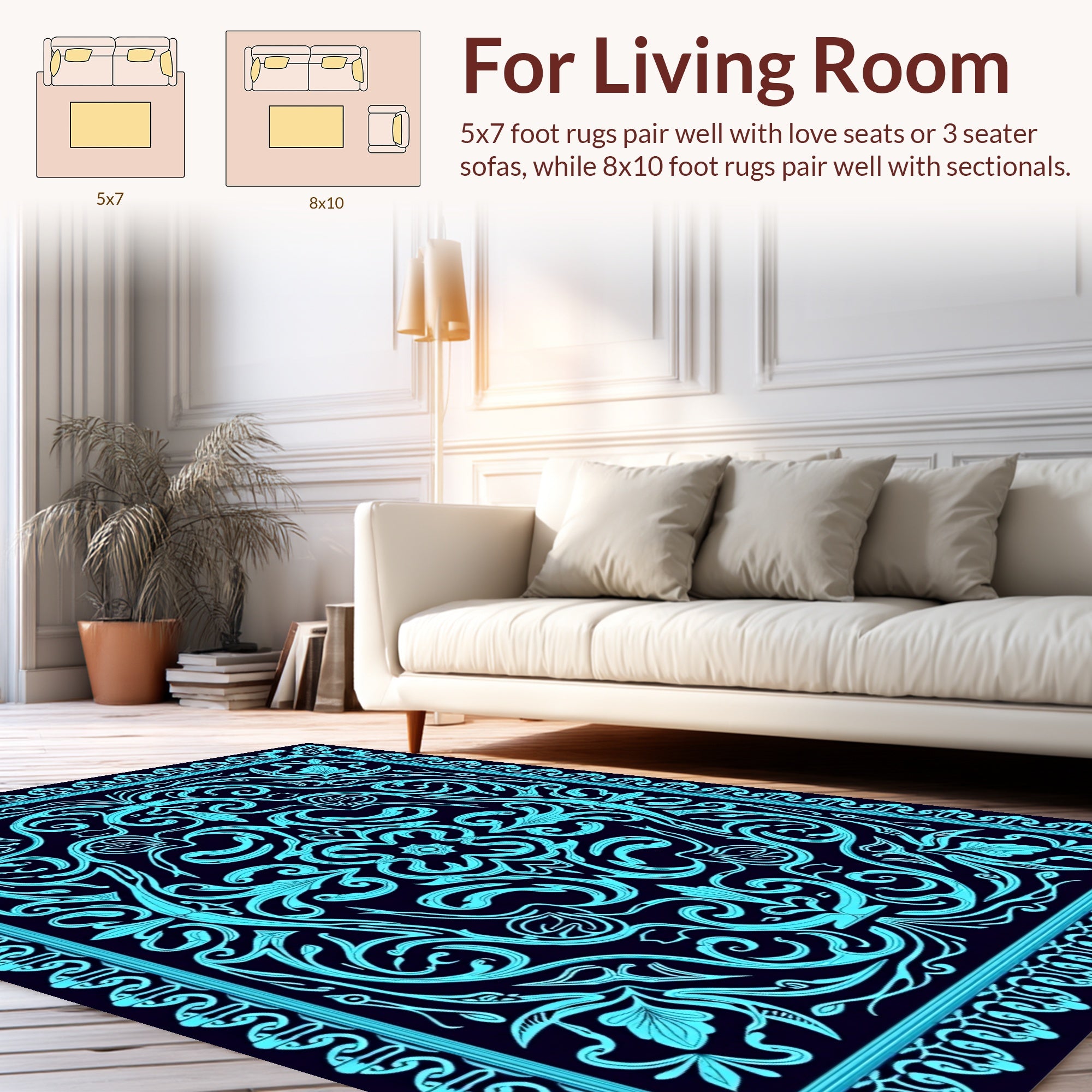 Elegant Floral Swirls With Border Rug