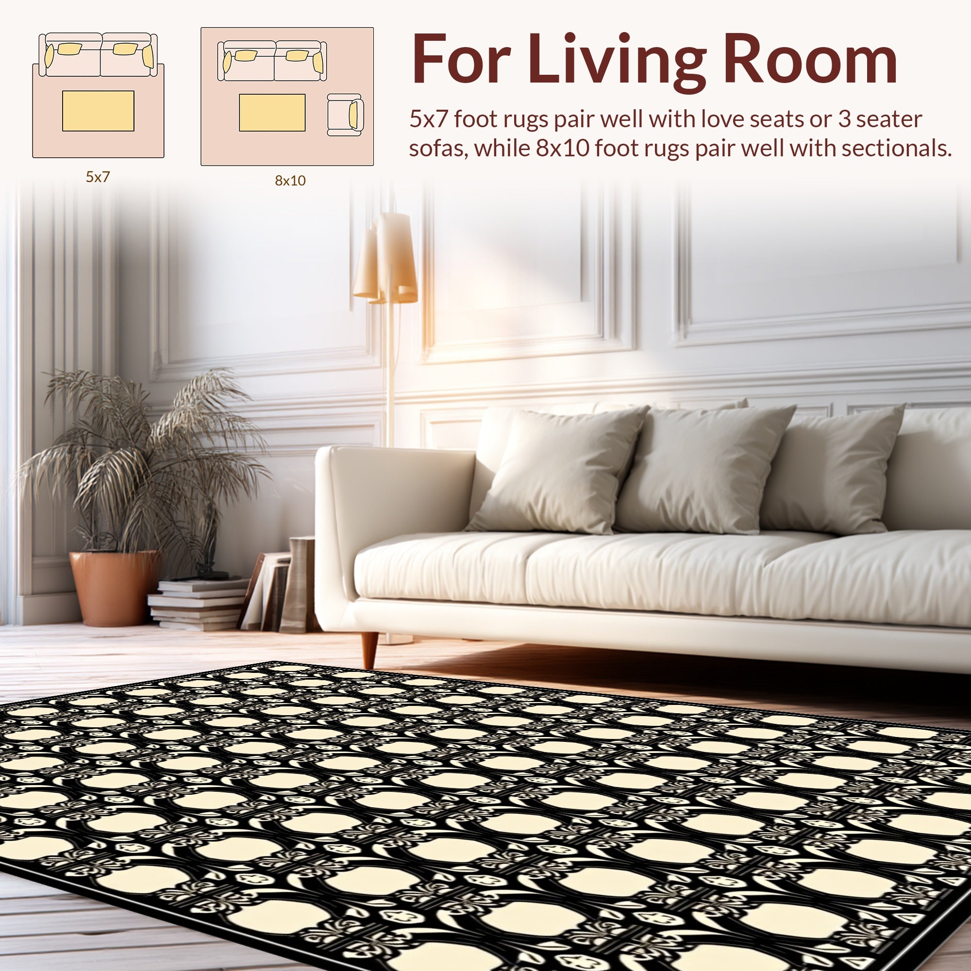 Art Nouveau Black Egg Oval Pattern Rug