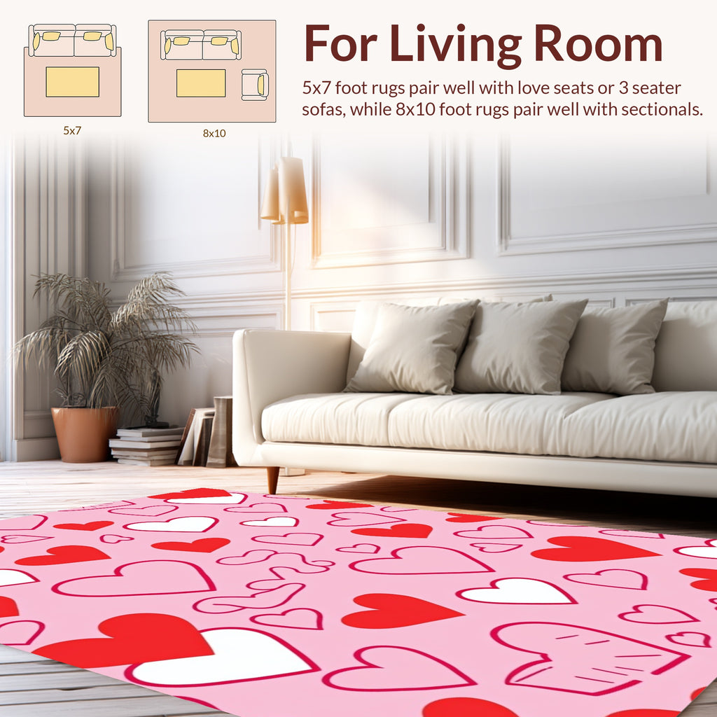 Red White Pink Hearts Pattern Rug