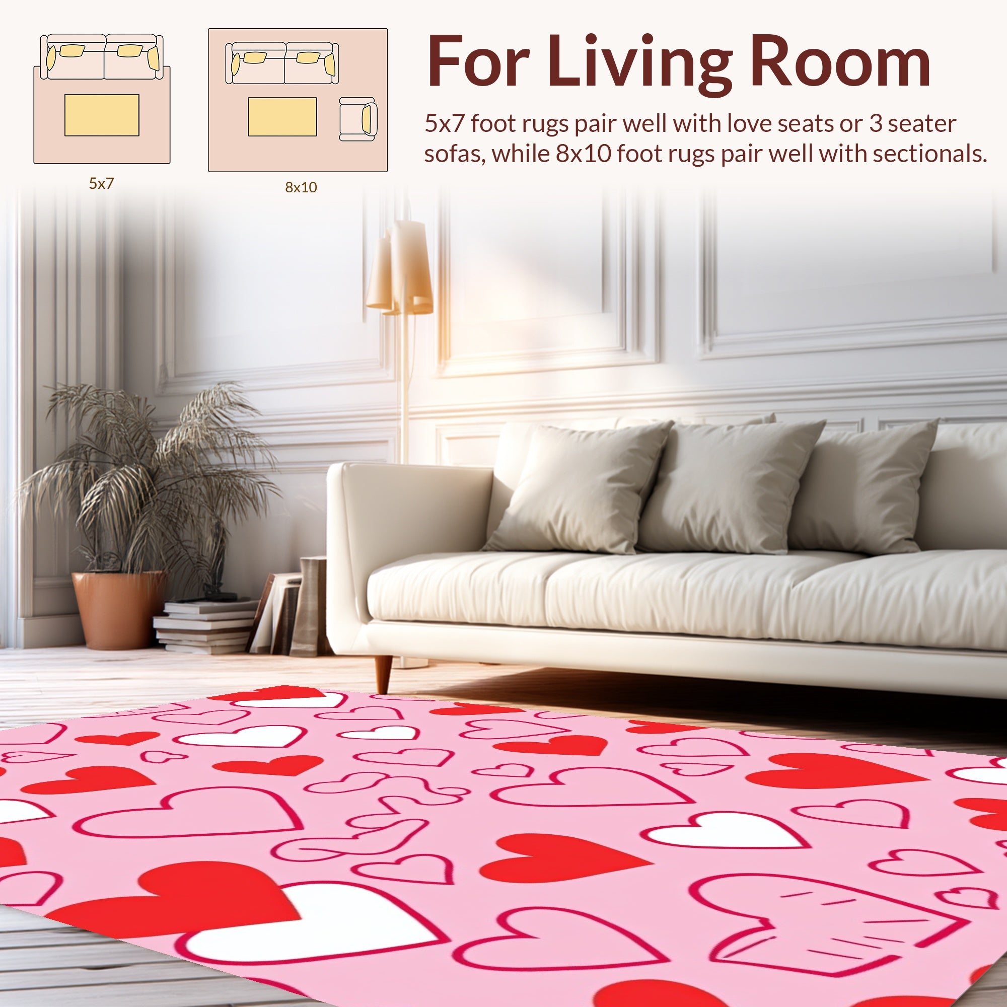 Red White Pink Hearts Pattern Rug