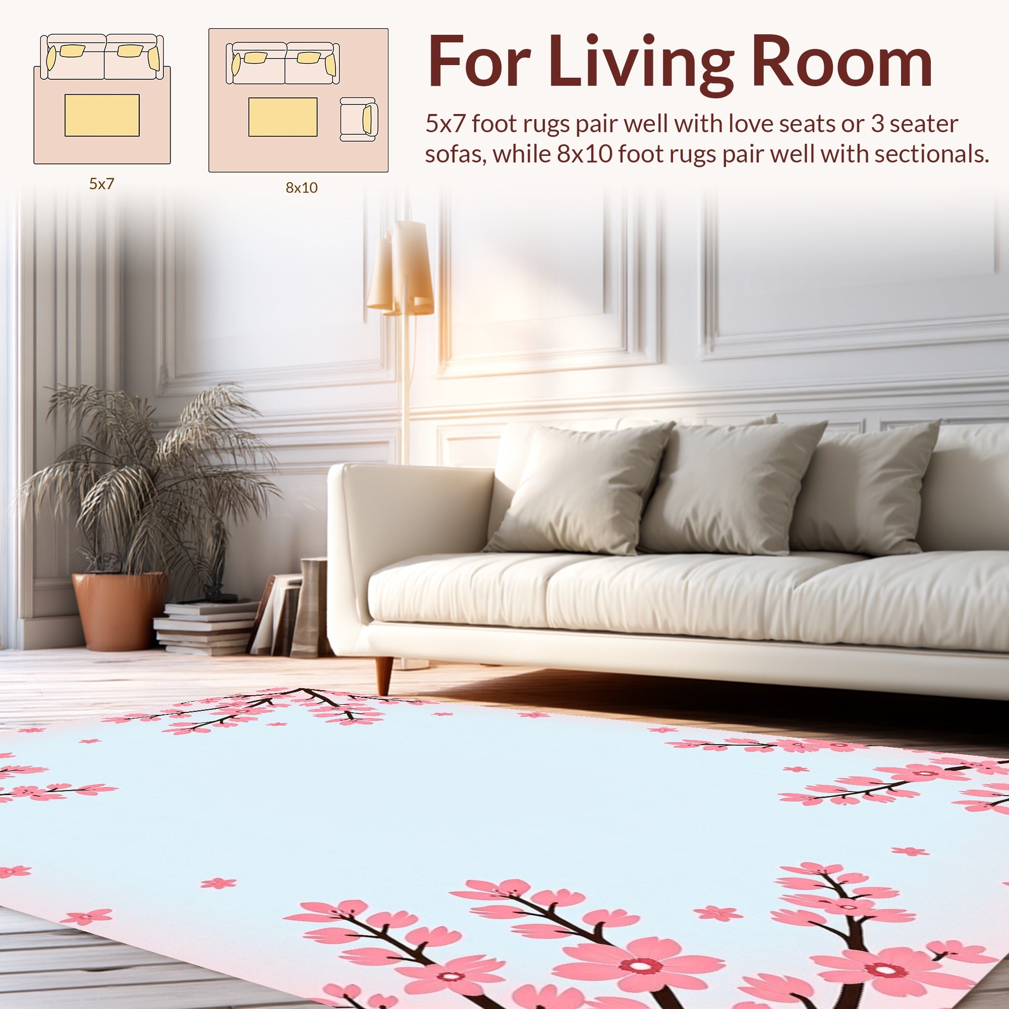 Pink Cherry Blossom Branch Design Rug