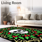 Black Holly Skull Gothic Ornament Rug