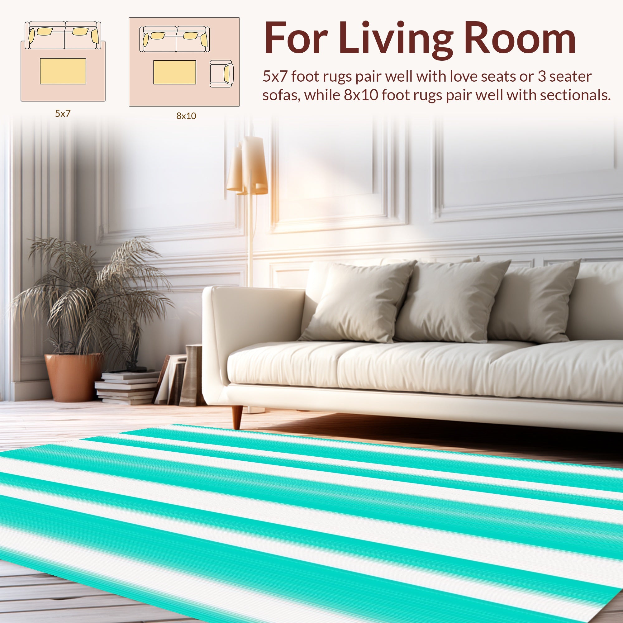 Bold Teal White Stripe Pattern Rug