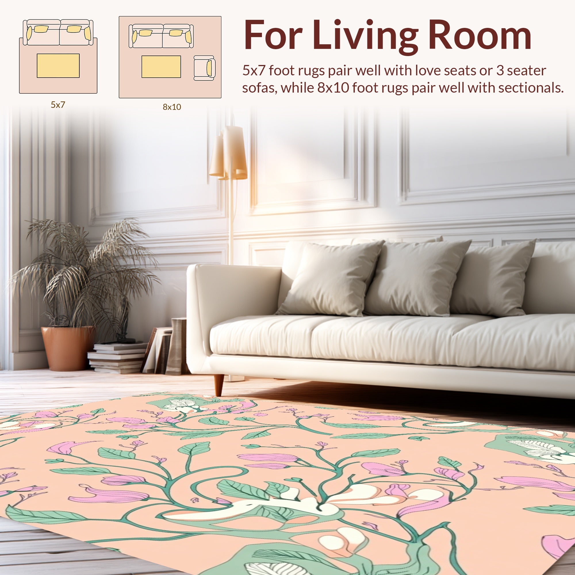 Delicate Floral Spring Vine Pattern Rug