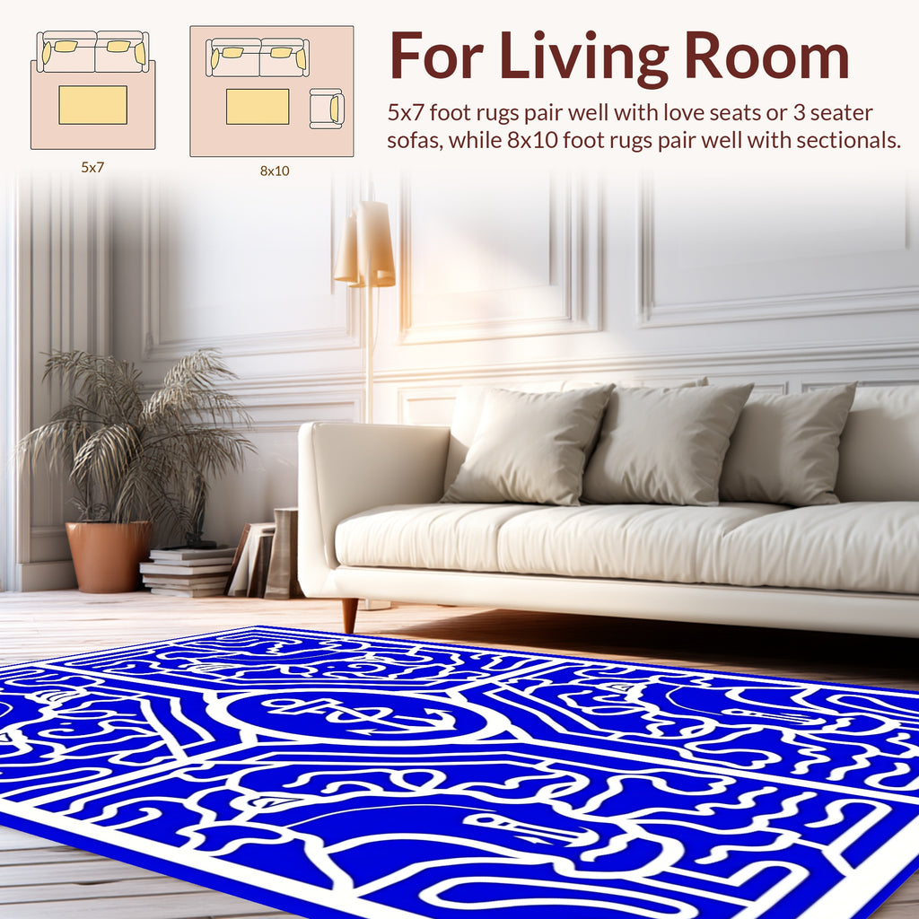 Bold Blue Nautical Anchor Art Rug