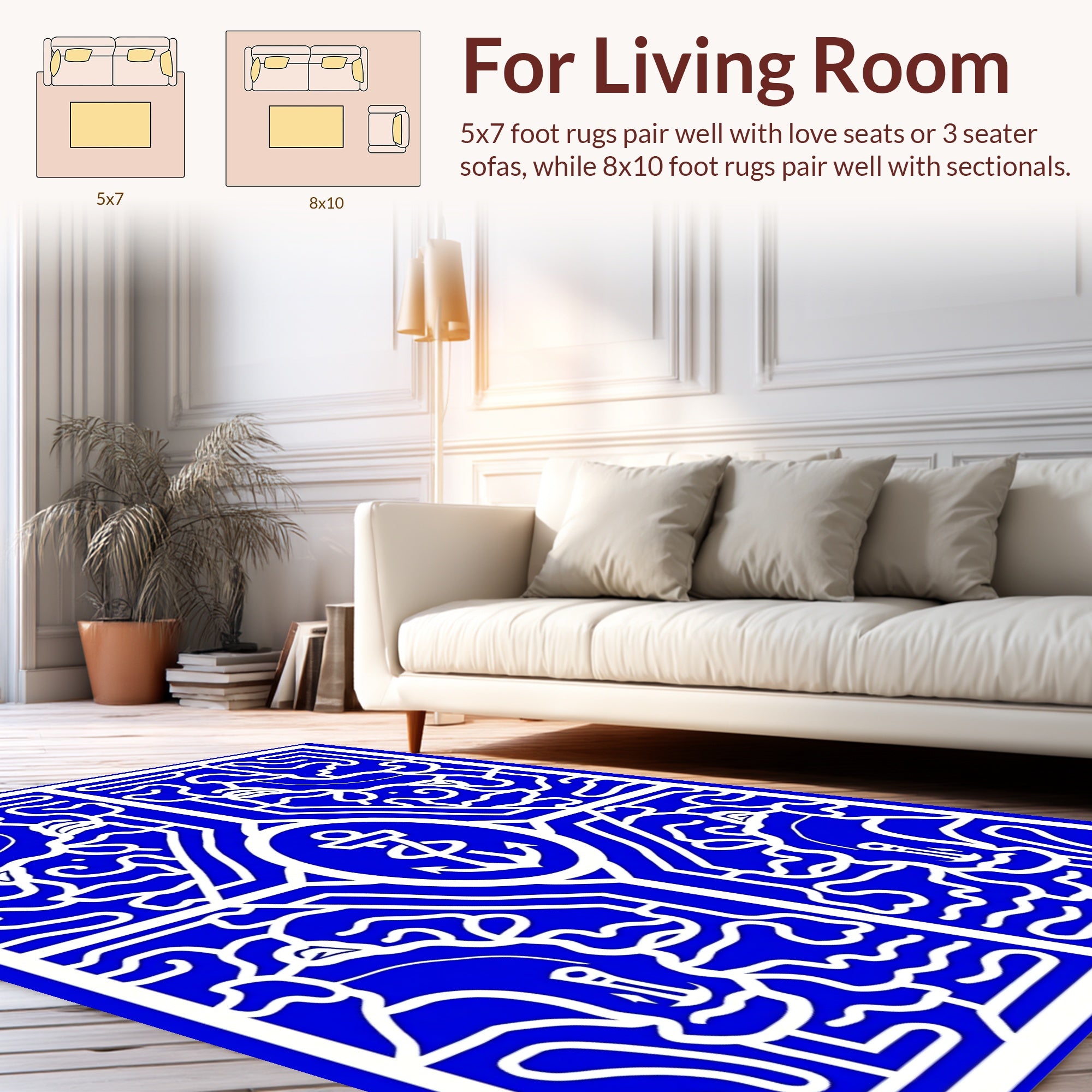 Bold Blue Nautical Anchor Art Rug