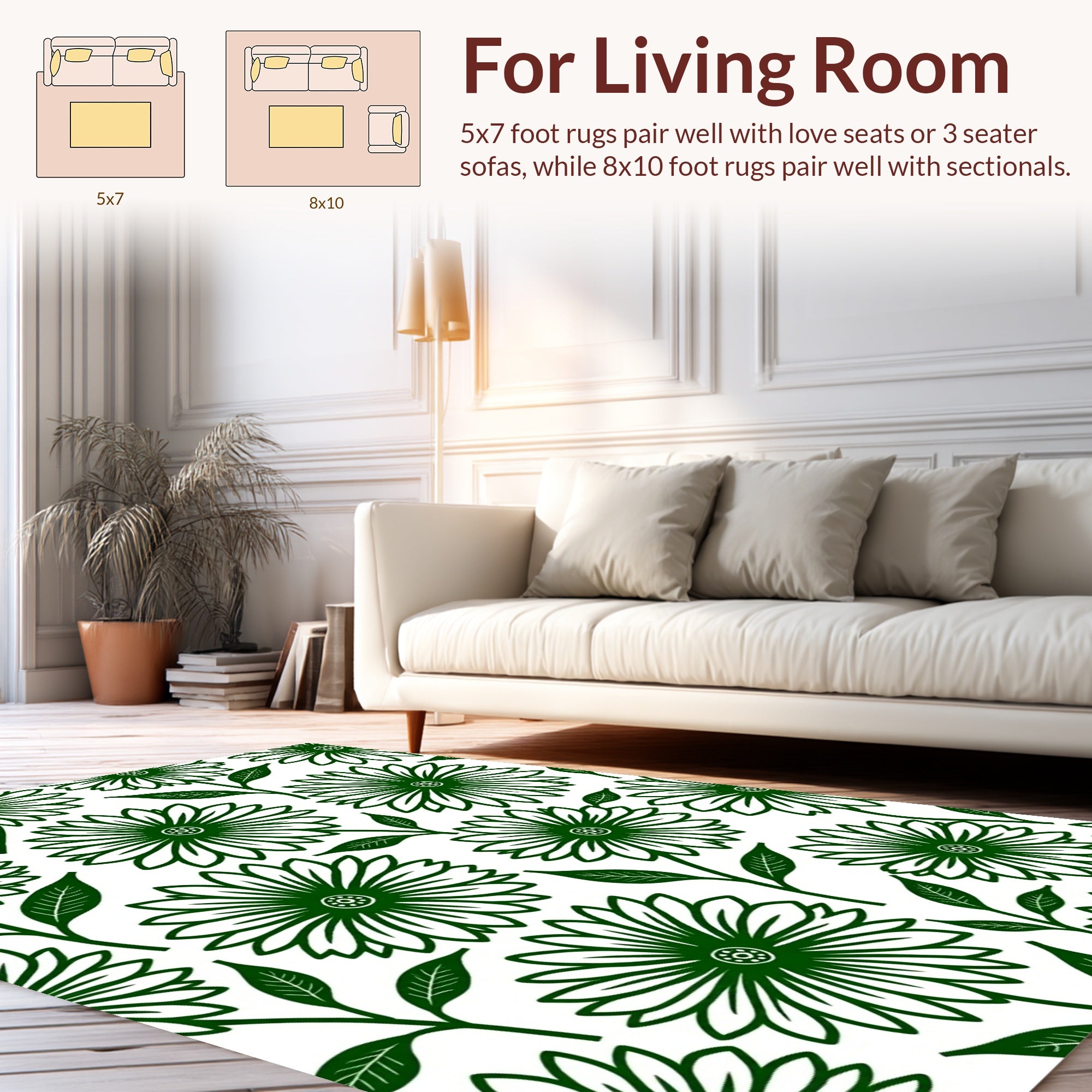 Green Daisy Floral Pattern Rug