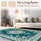 Classic Teal Floral Medallion Design Rug