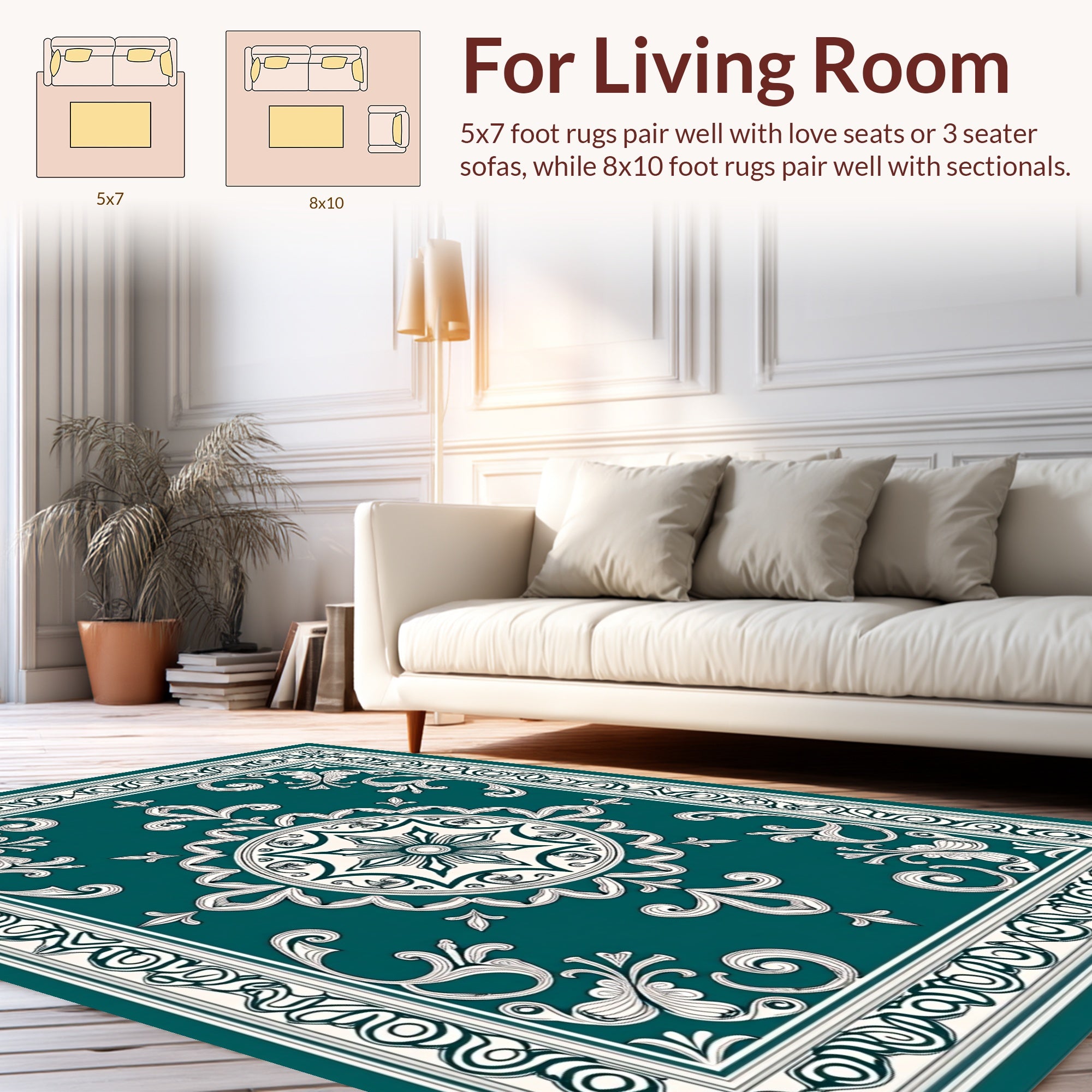 Classic Teal Floral Medallion Design Rug