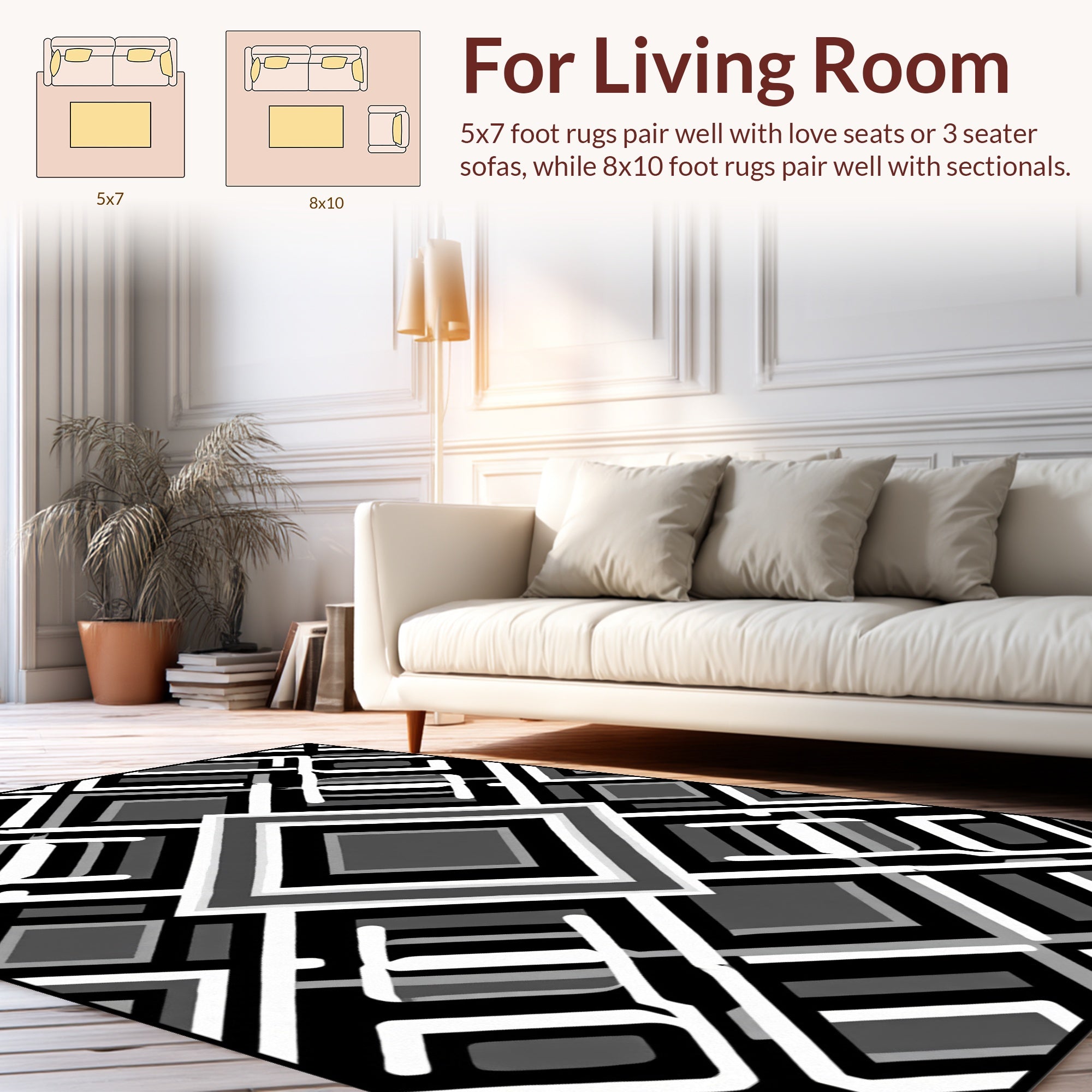 Monochrome Geometric Diamond Pattern Rug