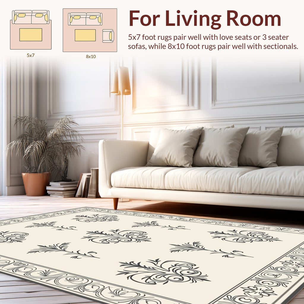 Vintage Floral Scroll Work Pattern Rug