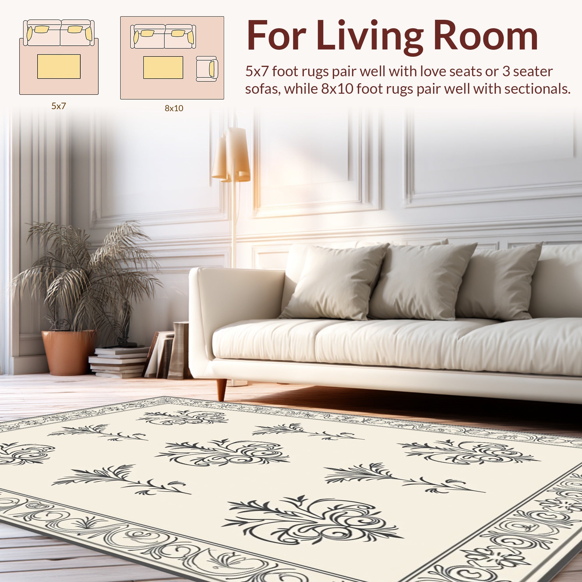 Vintage Floral Scroll Work Pattern Rug