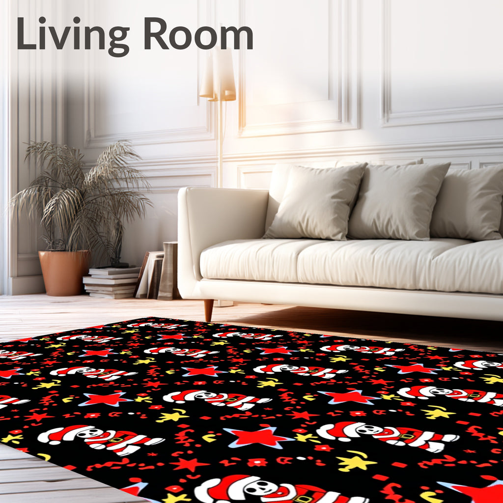 Cute Skeleton Santa Black Star Rug