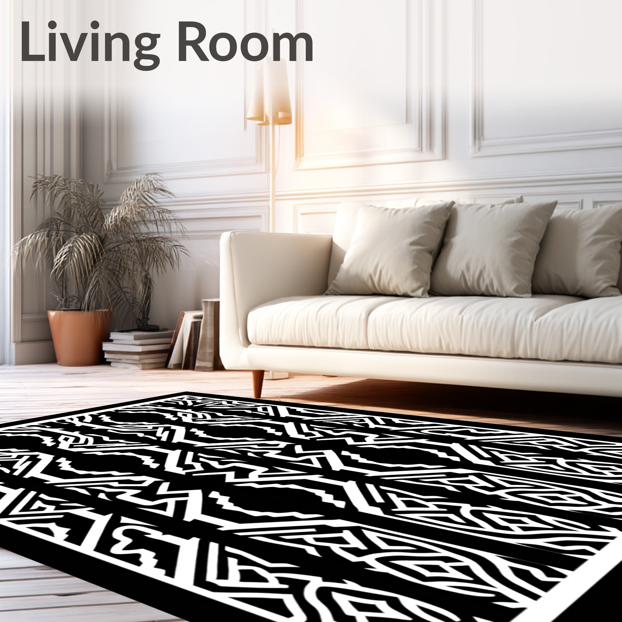 Bold Black White Geometric Pattern Rug