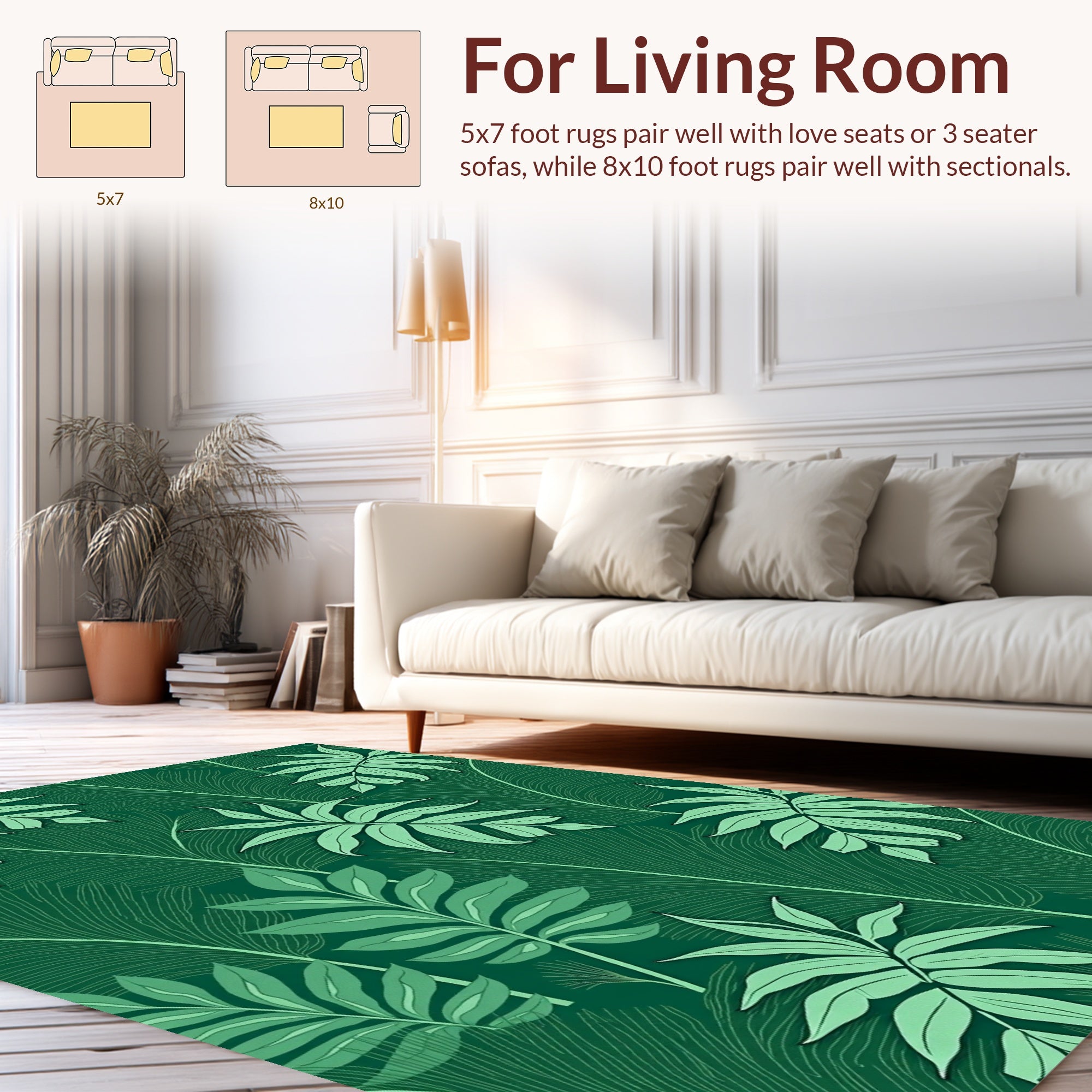 Deep Green Botanical Pattern Rug