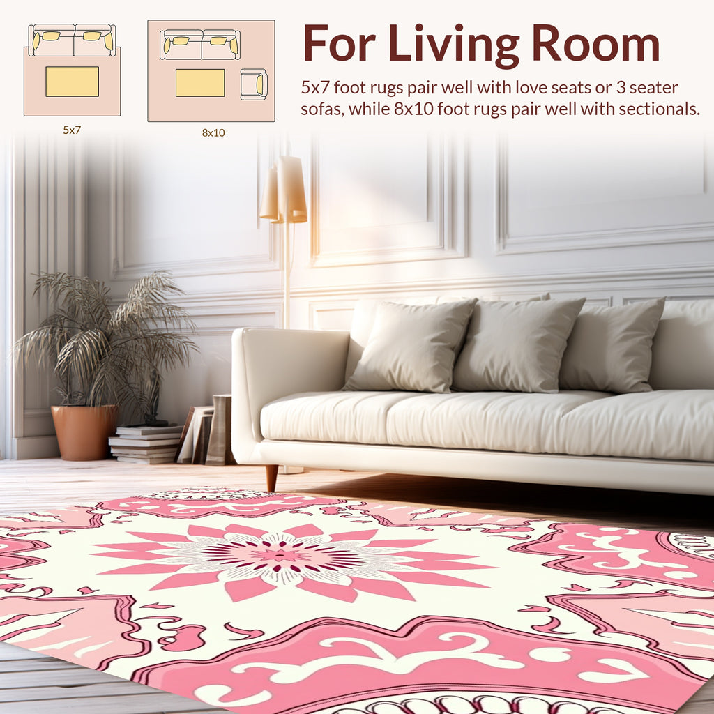 Pink Floral Mandala Pattern Rug