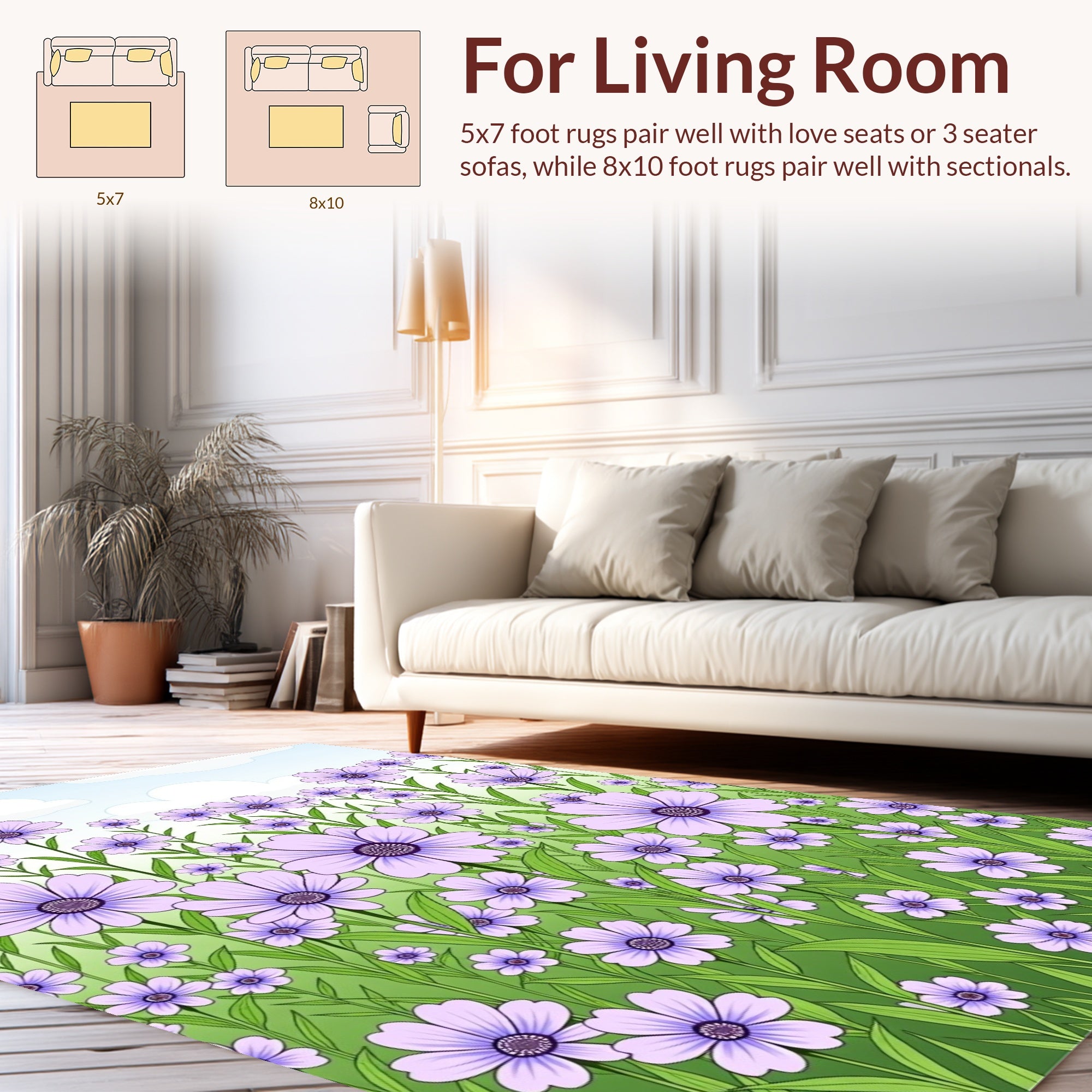 Purple Floral Field With Gentle Clouds Rug