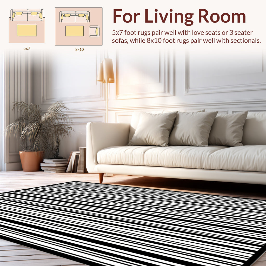 Black White Vertical Stripe Pattern Rug