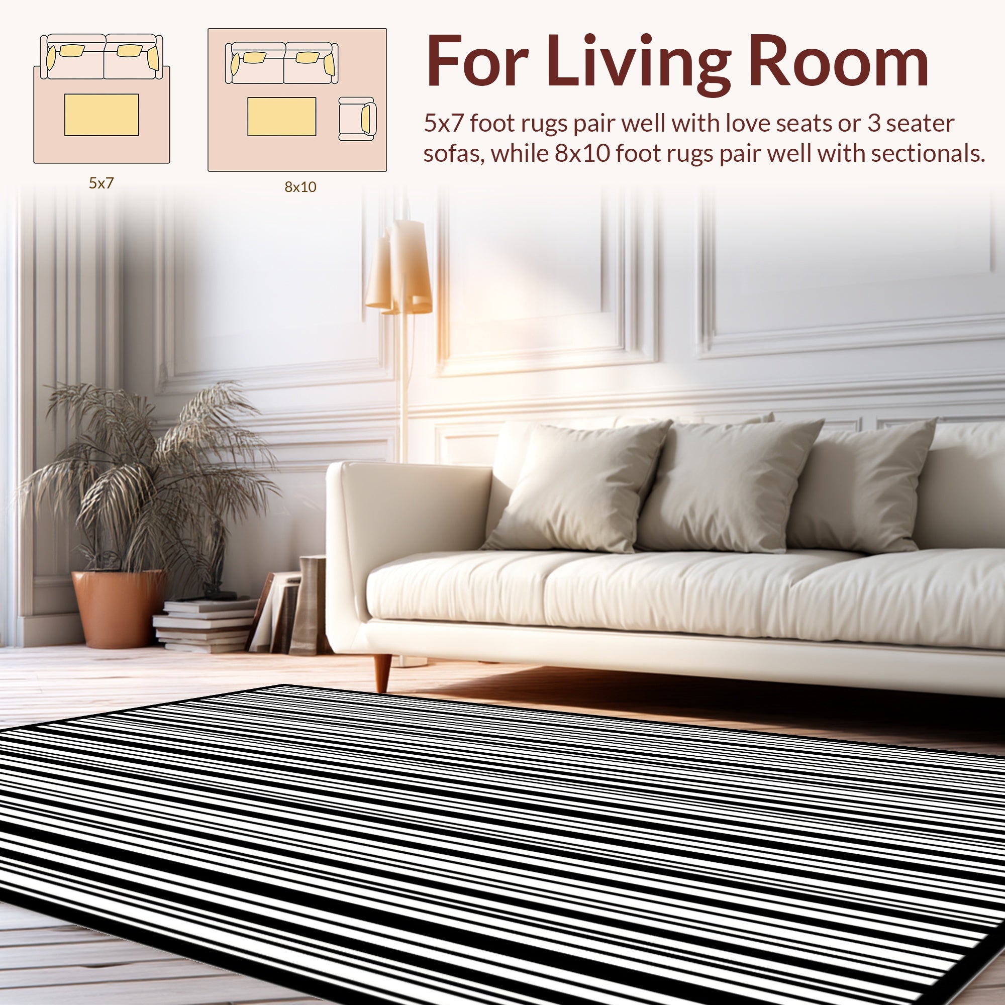 Black White Vertical Stripe Pattern Rug