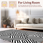 Abstract Black White Geometric Maze Pattern Rug