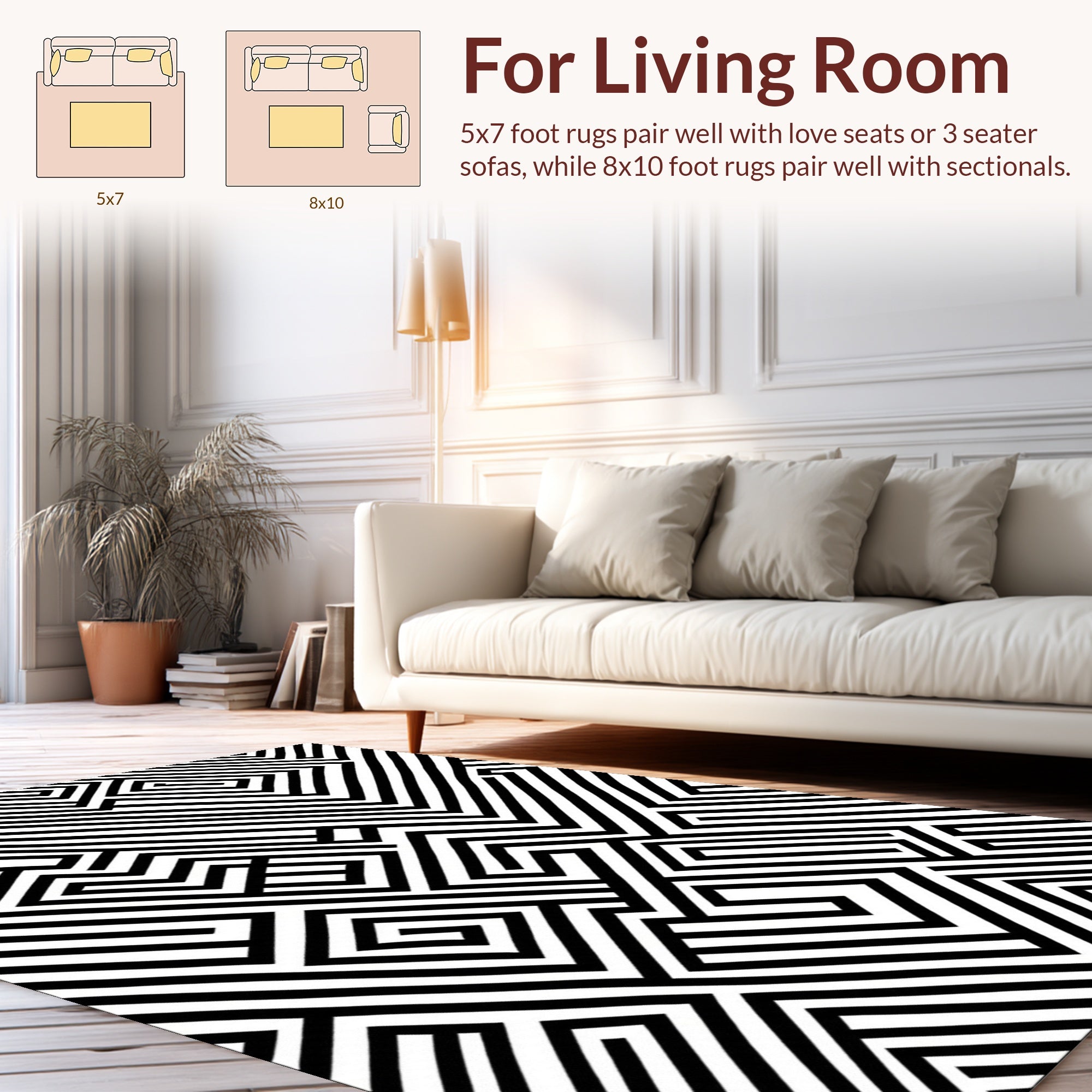 Abstract Black White Geometric Maze Pattern Rug