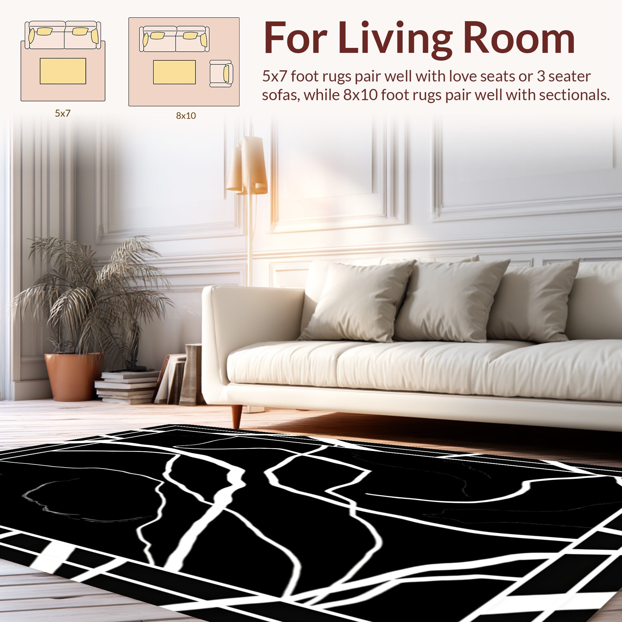 Abstract Black White Line Pattern Rug