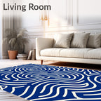 Deep Blue Abstract Swirl Organic Lines Rug
