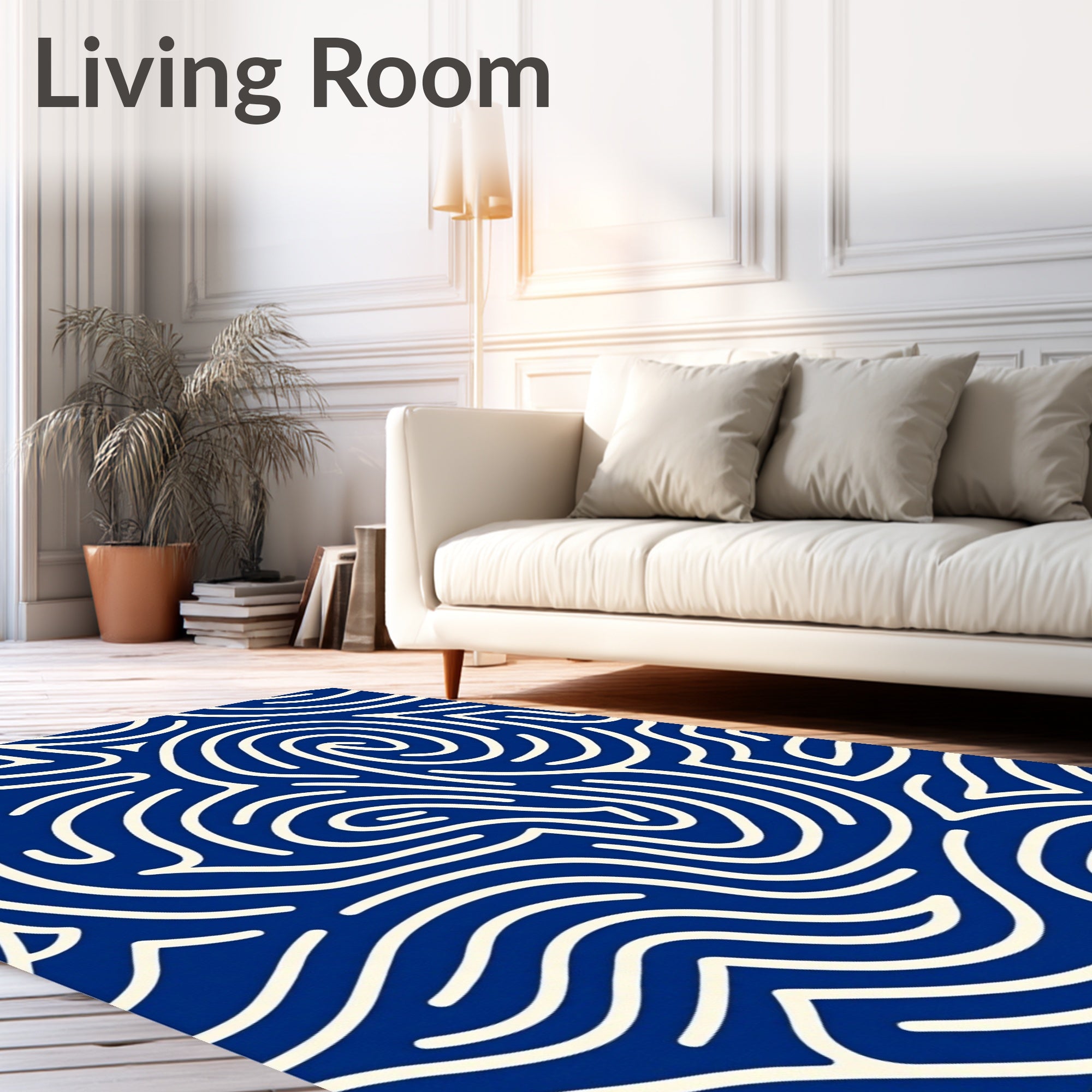 Deep Blue Abstract Swirl Organic Lines Rug