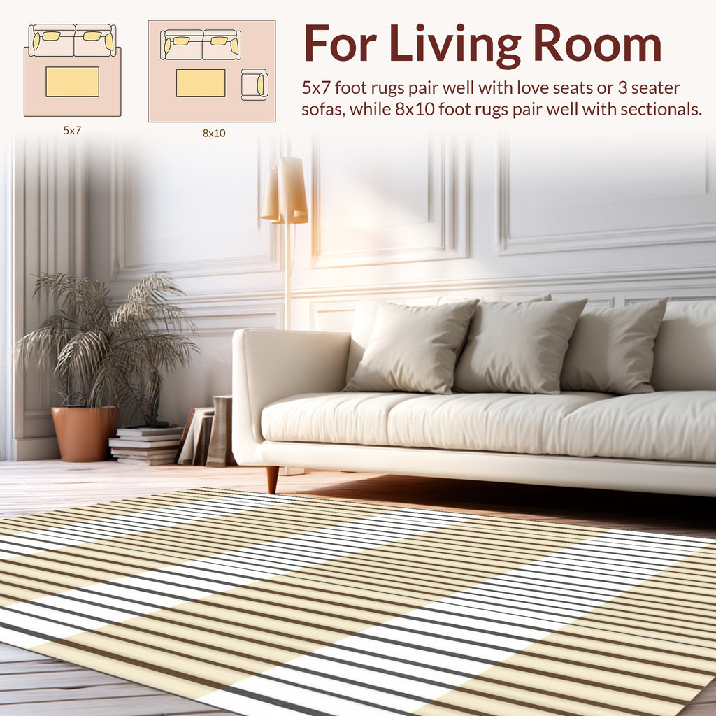 Modern Beige Brown White Striped Design Rug