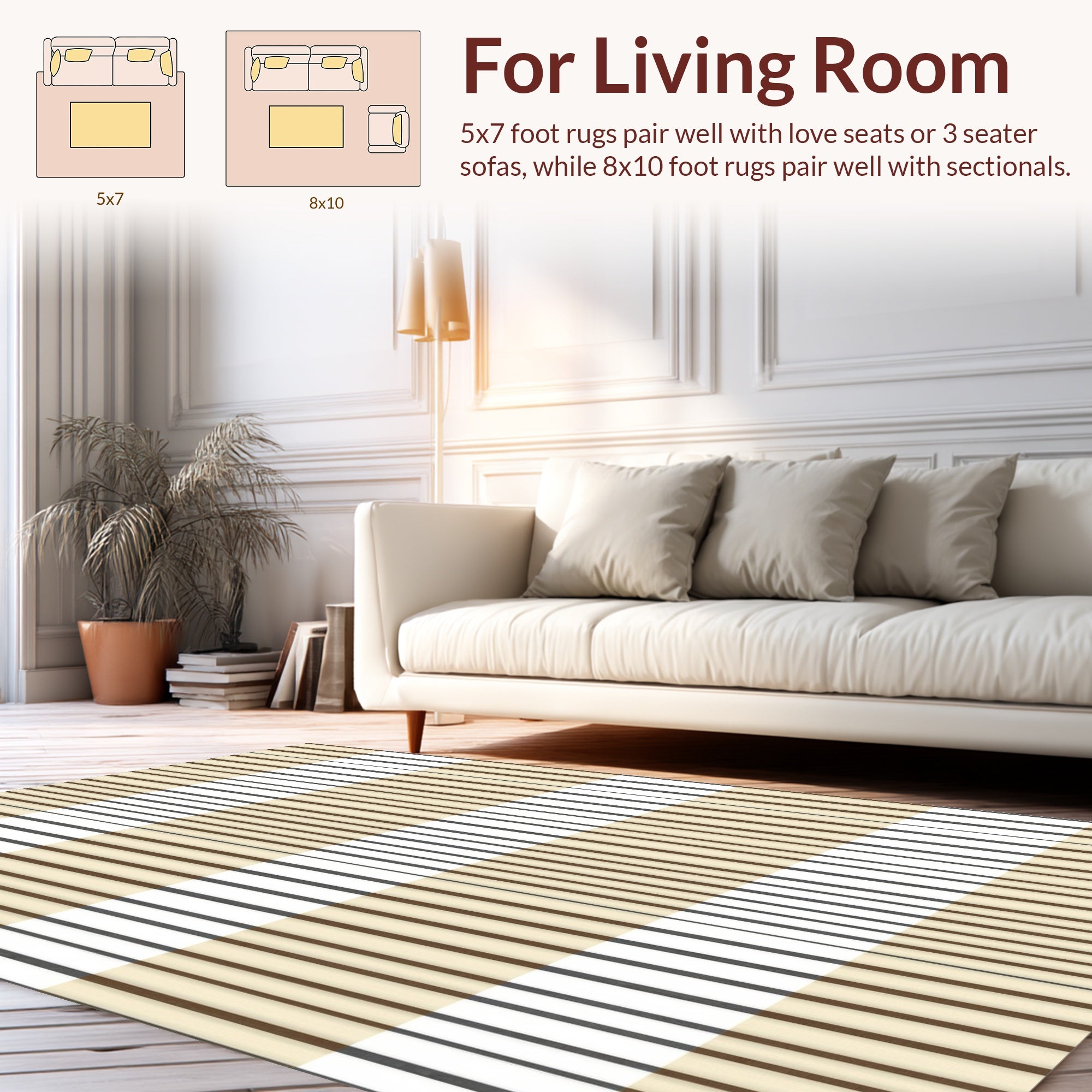 Modern Beige Brown White Striped Design Rug
