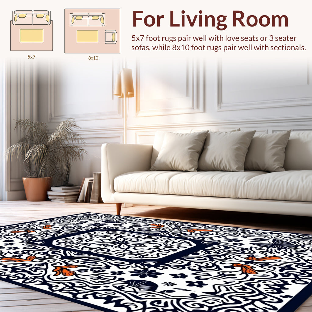 Elegant Butterfly Floral Scrollwork Design Rug