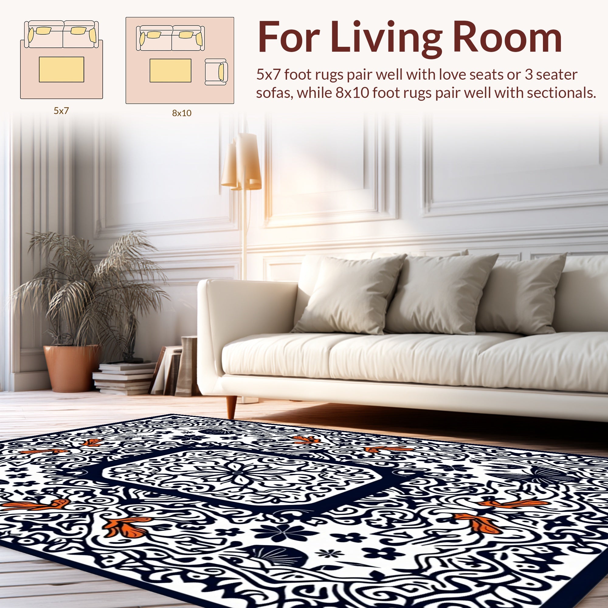 Elegant Butterfly Floral Scrollwork Design Rug