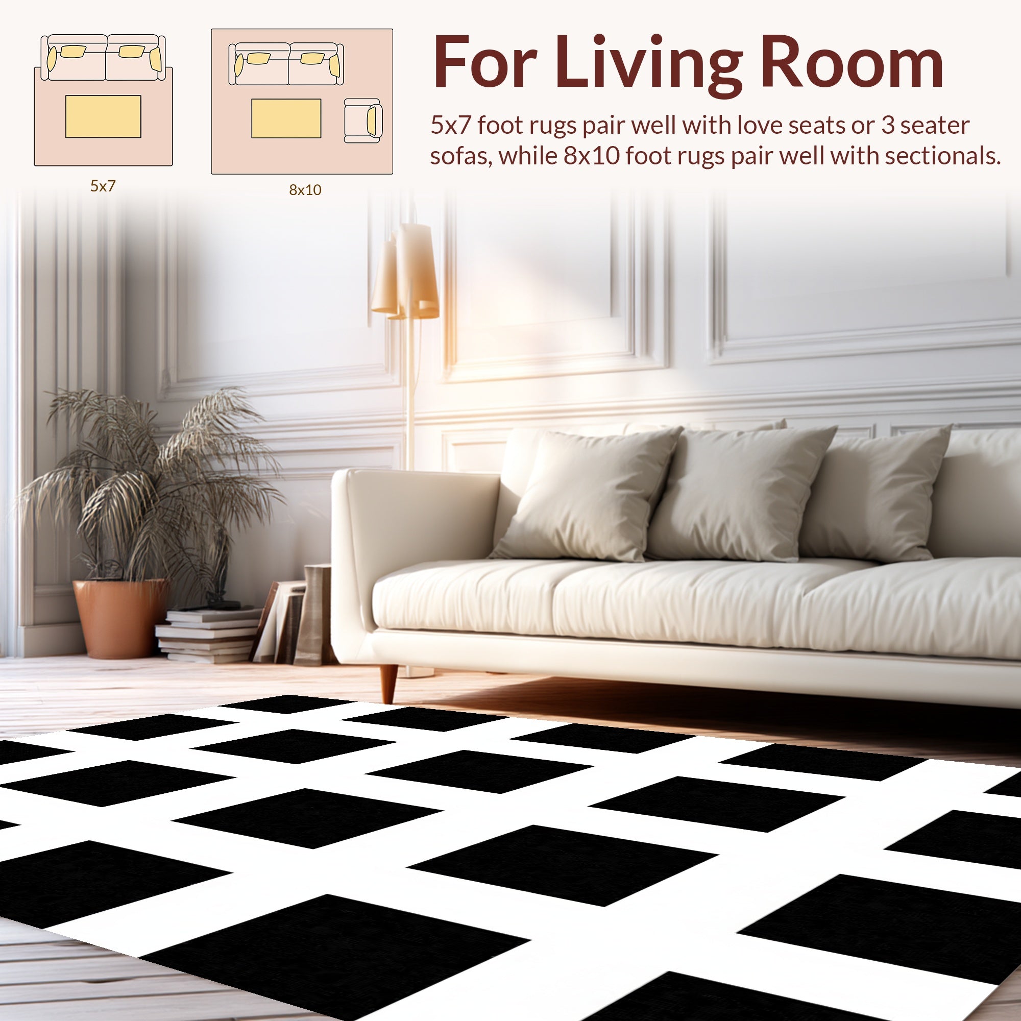Bold Black White Grid Pattern Rug
