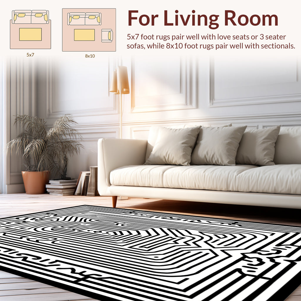 Bold Abstract Maze Pattern Design Rug