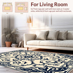Classic Dark Blue Swirl Floral Pattern Rug