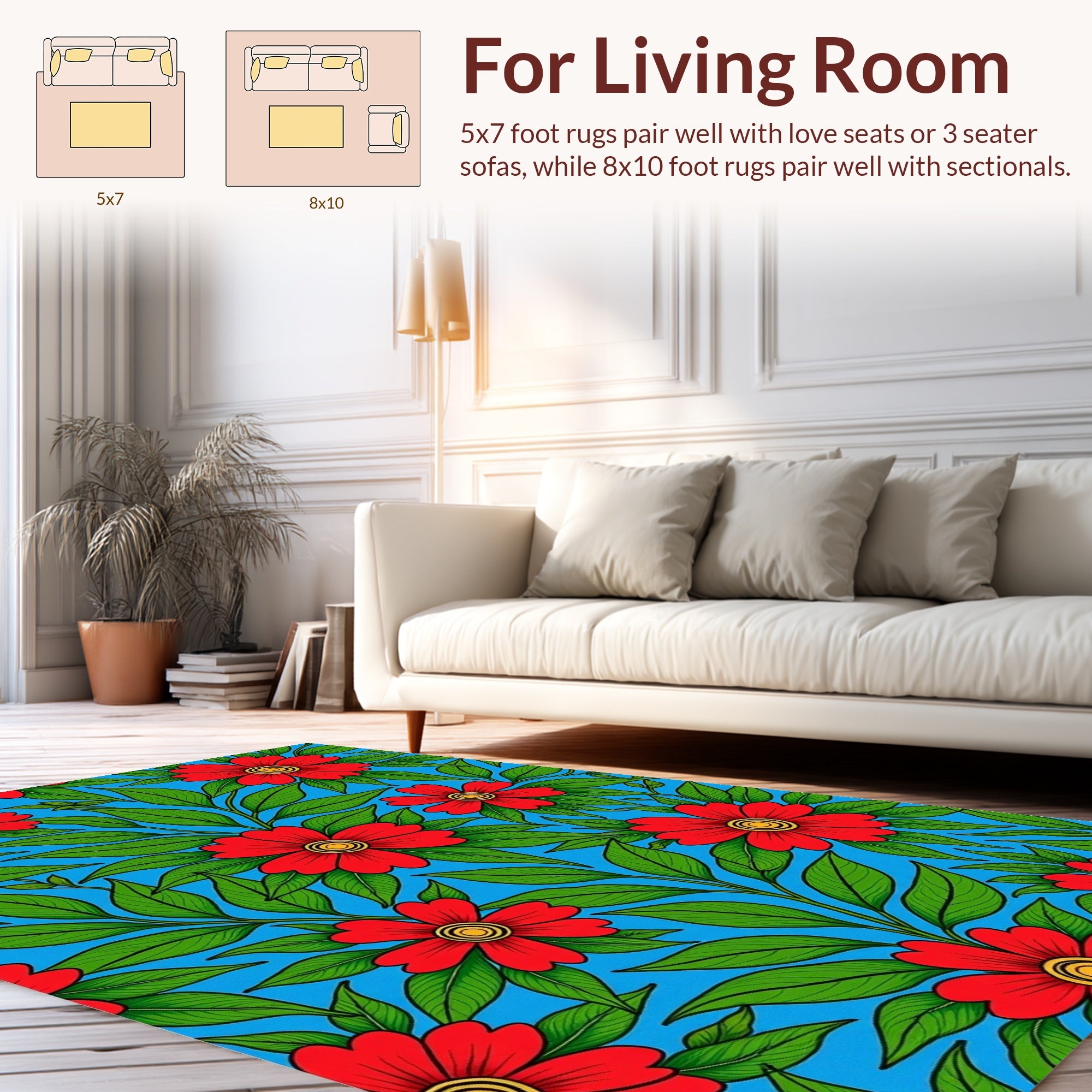 Red Floral Vivid Blue Pattern Rug