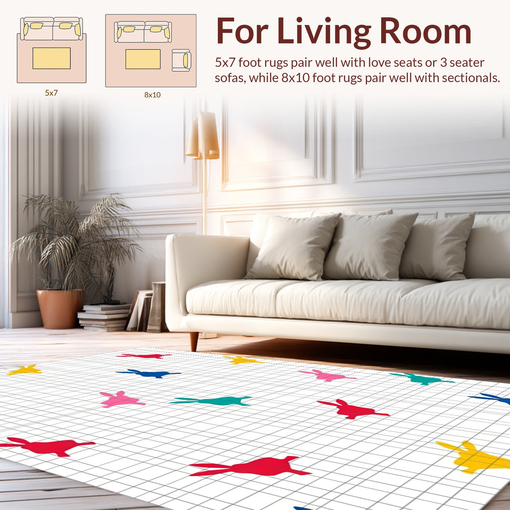 Playful Bunny Pattern Grid Design Rug