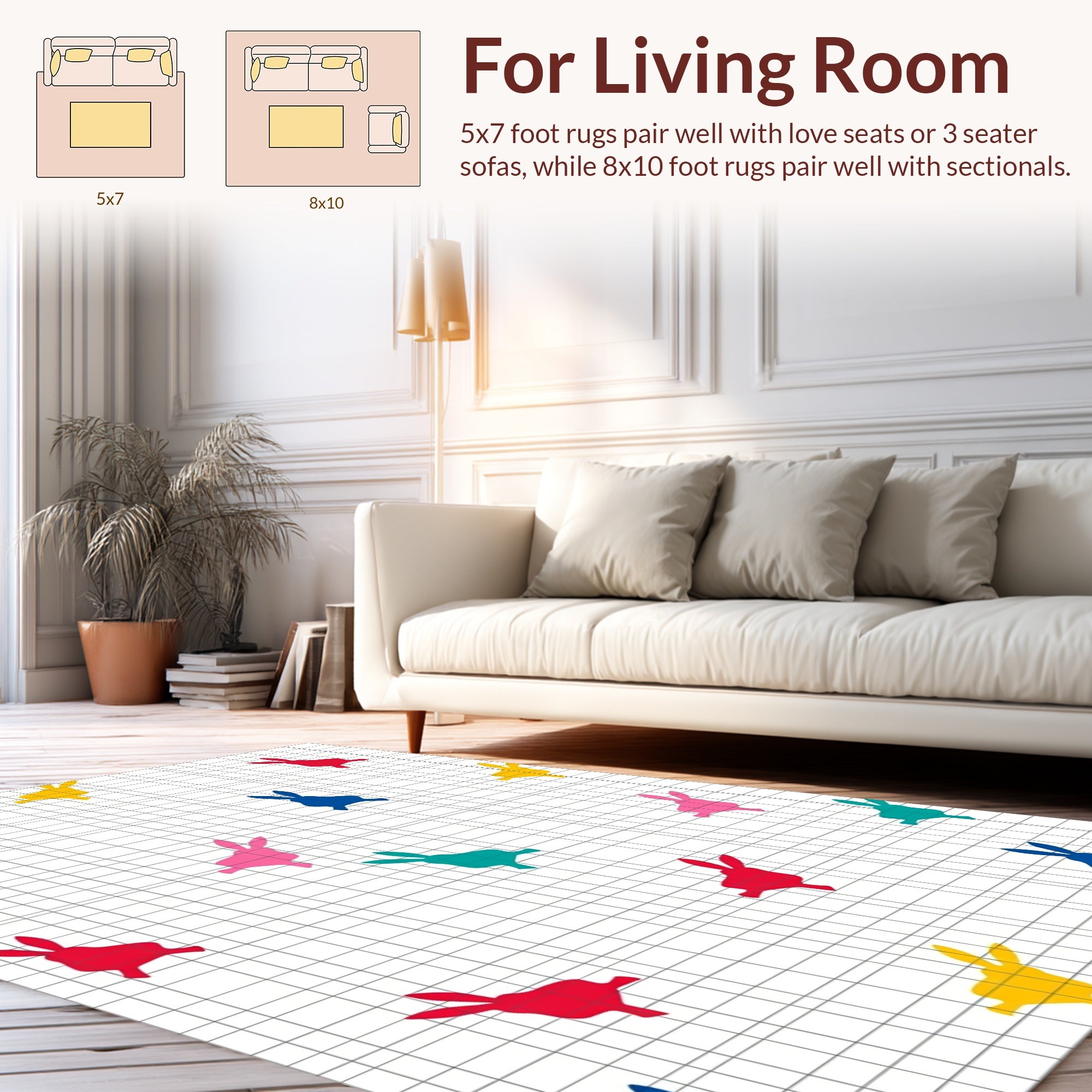 Playful Bunny Pattern Grid Design Rug