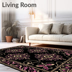 Ornate Black Floral Butterfly Medallions Rug