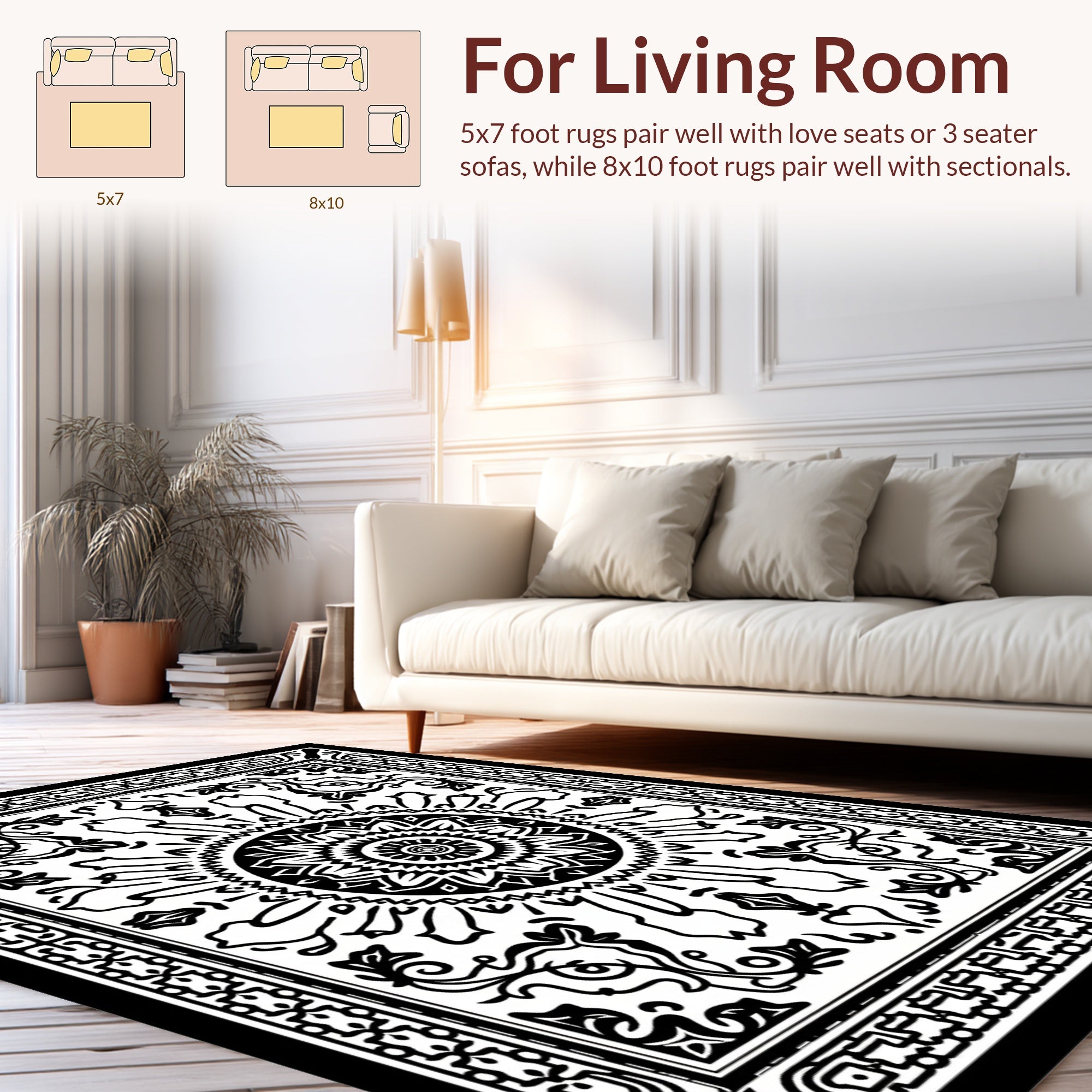 Monochromatic Floral Medallion Tile Rug