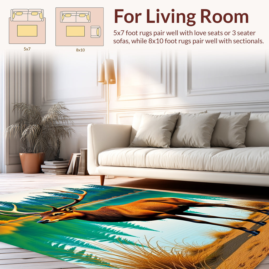 Majestic Elk Forest Lake Scene Rug