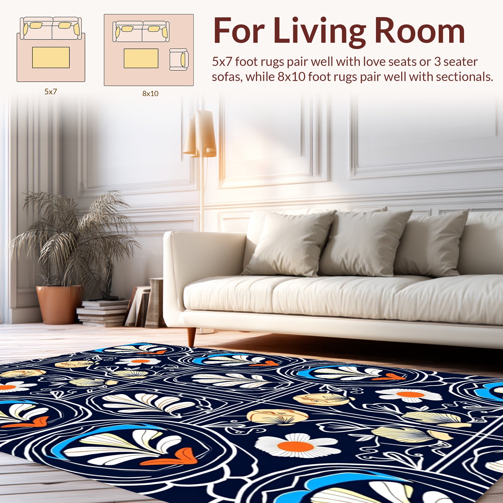 Art Nouveau Floral Dark Blue Rug
