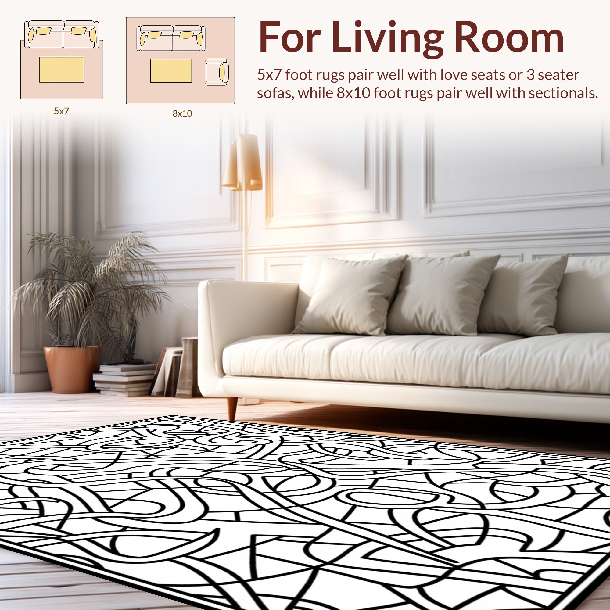 Abstract Black White Swirl Pattern Rug