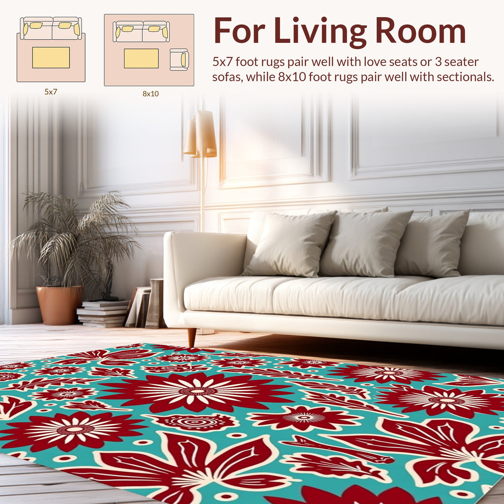 Bold Floral Print Garden Design Rug