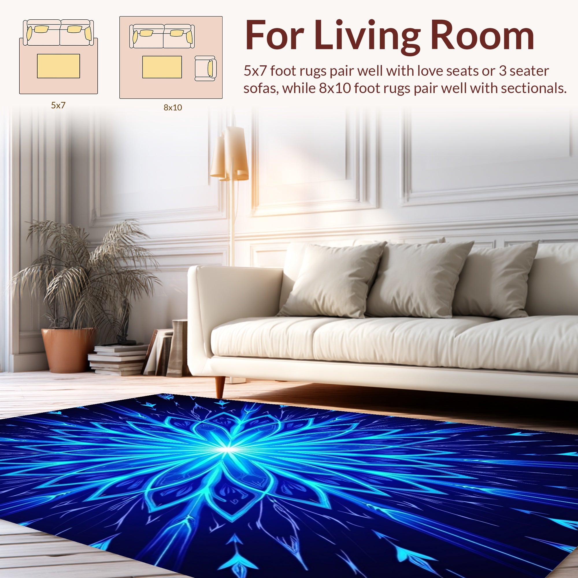 Radiant Blue Floral Burst Design Rug