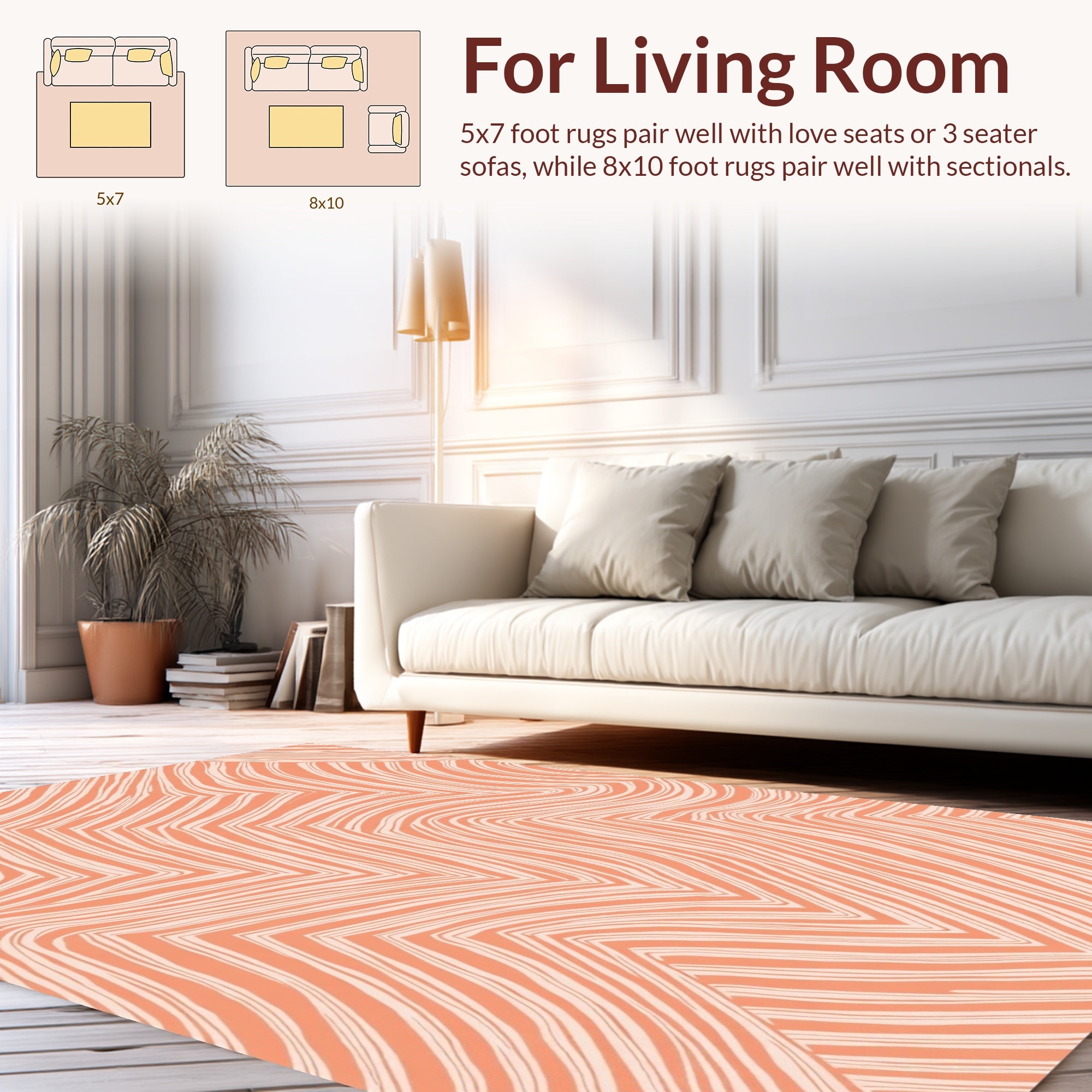Coral Cream Abstract Wave Pattern Rug