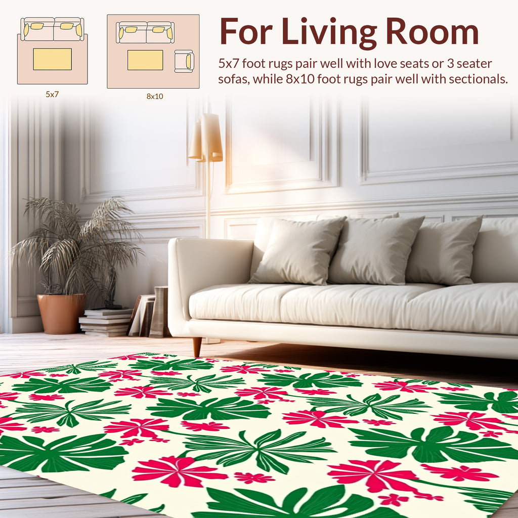 Bold Tropical Leaf Flower Pattern Rug