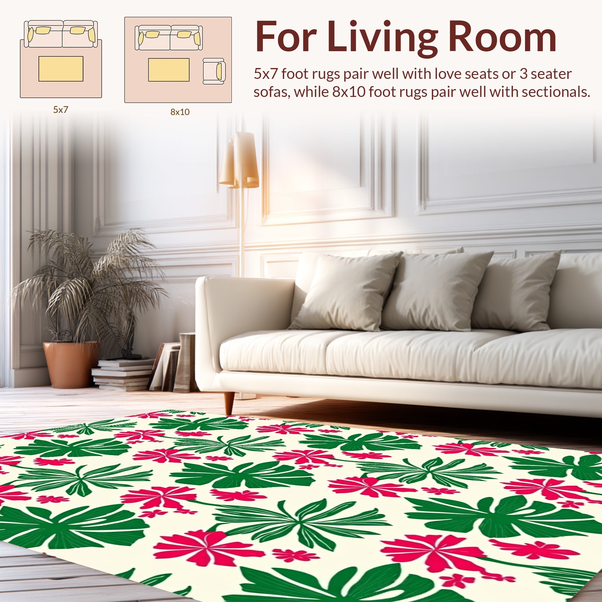 Bold Tropical Leaf Flower Pattern Rug